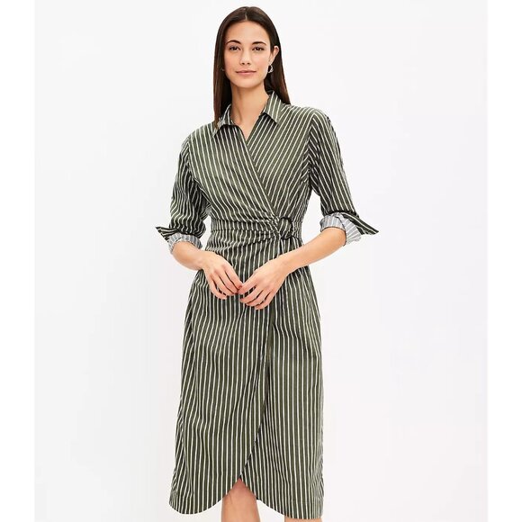 Ann Taylor LOFT Striped Wrap Shirtdress Dress 6 - Picture 3 of 4